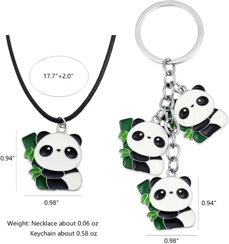 Miniatura 4 de Winssigma Collar de panda para niñas, bonito llavero de panda, pulsera de panda, regalo para adolescentes, Metal, No es una piedra preciosa