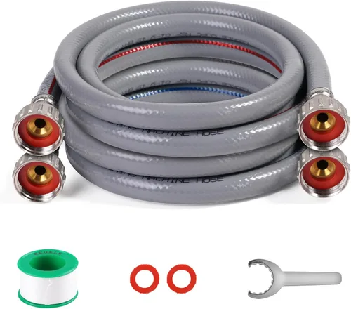 Miniatura 14 de Mangueras para Lavadora, Mangueras de Lavadora con Codo de 90 Grados de 8 pies, Paquete de 2 de 3/4" Acero Inoxidable Trenzado a Prueba