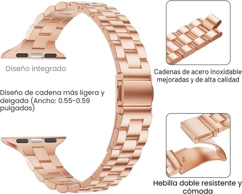 Miniatura 4 de Correa fina compatible con Apple Watch de 40mm, 38mm, 42mm, 44mm, de acero inoxidable de alta calidad de repuesto, ajustable, para iWatch Series