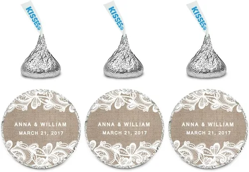Miniatura 21 de Andaz Press Etiquetas personalizadas de gota de chocolate para boda, nombres y fecha redondos de novios, azul bebé, paquete de 240, personalizadas