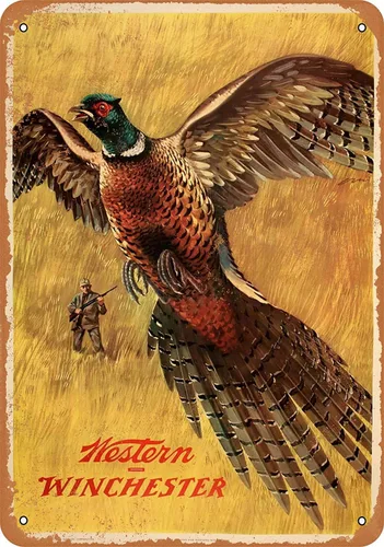 SRongmao Letrero de metal de estaño de 8 x 12 pulgadas, aspecto vintage 1958 Western Winchester Pheasant Bar Cafe Home Wall Art Deco