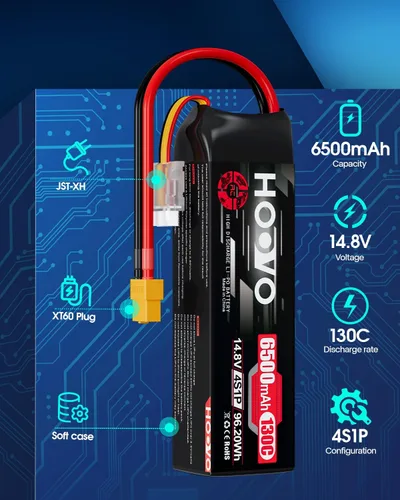 Miniatura 2 de HOOVO Batería Lipo 4S de 14.8 V 6500 mAh 130C RC, Softcase con enchufe XT60 para Maxx X-Maxx RC auto, camión, buggy crawler avión, barco RC, 2