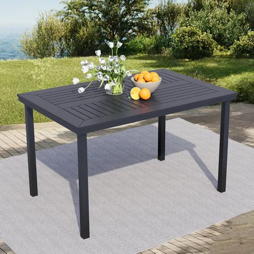 Miniatura 20 de 60" Round Outdoor Patio Table for 8, Metal Black Dining Table with Adjustable Umbrella Hole, Garden, Backyard & Deck Bistro Table
