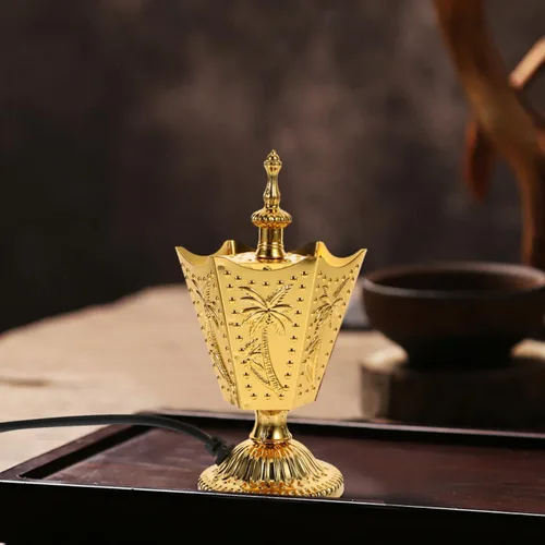 Miniatura 2 de ABOOFAN Quemador eléctrico de incienso de metal, 6.6 pulgadas, estilo de Oriente Medio, estufa de incienso portátil con aroma para yoga, spa