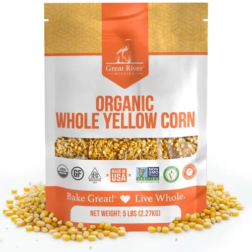 Great River Milling Maíz entero orgánico | Maíz amarillo de grano entero para moler, cocinar y hornear | USDA orgánico, sin gluten, sin OMG, Kosher
