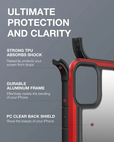 Miniatura 4 de Raptic Shield - Funda compatible con iPhone 12 Pro Max, protección contra golpes, marco de aluminio duradero, probada para caídas de 10 pies de Rojo