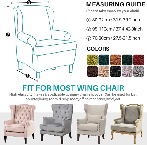Miniatura 5 de MIFXIN Wingback - Funda para silla, de terciopelo de 2 piezas, elásticas, con funda de cojín, suave, lavable, protector de muebles para sala