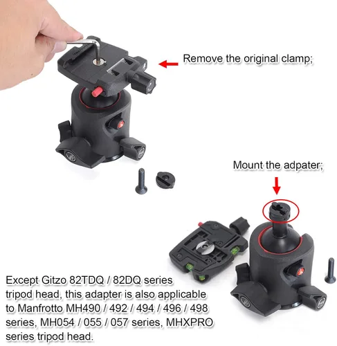 Miniatura 8 de Adaptador de tornillo convertidor de abrazadera de liberación rápida Arca-Swiss para cámara compatible con cabezal de trípode de la serie Gitzo