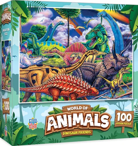 Masterpieces World of Animals - Rompecabezas de 100 piezas para niños, amigos de dinosaurios, 11.5 x 15 pulgadas