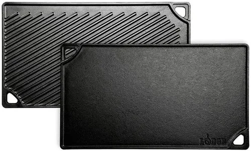 Miniatura 2 de Lodge Parrilla/plancha reversible LDP3, 9.5 x 16.75 pulgadas y prensa rectangular de hierro fundido LGP3, pre-sazonada, 6.75 x 4.5 pulgadas