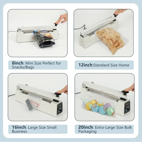 Miniatura 7 de Sellador térmico por impulso con barra de sellado: sellador de bolsas de alta resistencia con hoja de corte adicional (blanco, 8 pulgadas)