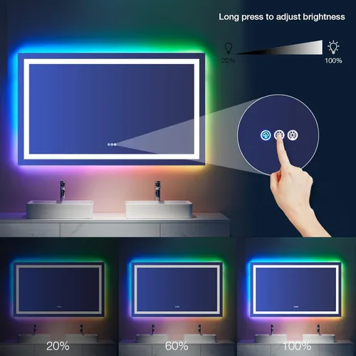 Miniatura 4 de LOAAO Espejo de Baño LED de 48"X36" con Luces, Antivaho, Regulable, Retroiluminación RGB + Iluminación Frontal, Espejo de Tocador de Baño