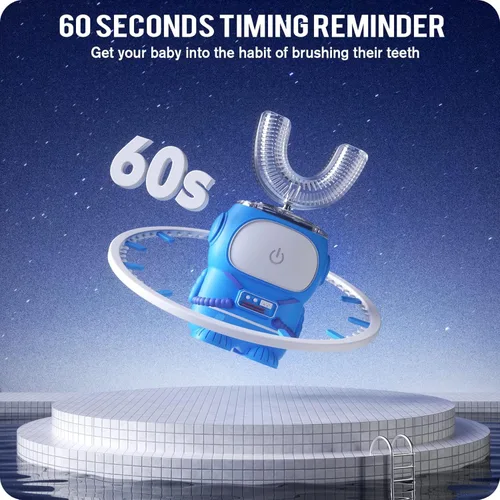 Miniatura 5 de RexCodar Cepillo de dientes eléctrico ultrasónico en forma de U para niños, IPX7 impermeable, cinco modos de limpieza, astronauta de dibujos