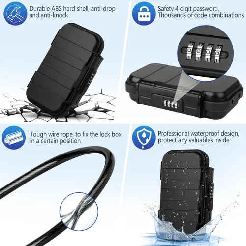 Miniatura 3 de Caja de seguridad portátil de viaje con combinación de 4 dígitos, mini caja de seguridad antirrobo, caja de seguridad para playa, impermeable