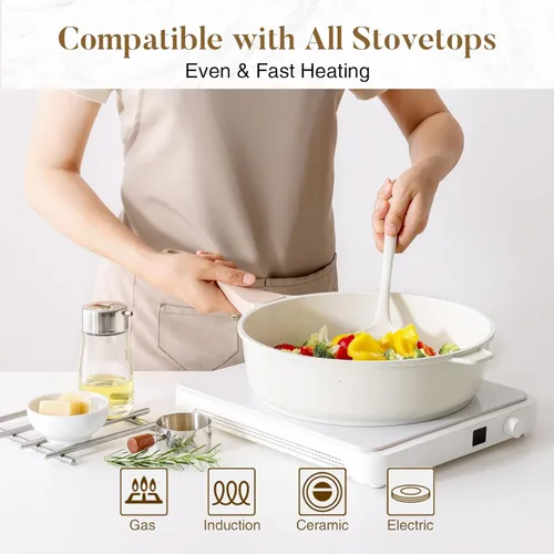 Miniatura 5 de Kordisen Sartén profunda de cerámica antiadherente, sartén grande no tóxica de 12 pulgadas con tapa, olla jumbo saludable de 5 cuartos de galón