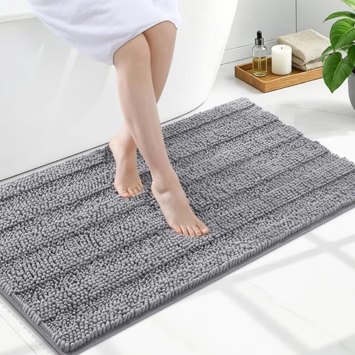 Miniatura 112 de Grandaily Alfombras de baño de felpilla a rayas de 24 x 16 pulgadas, extra gruesas y suaves, absorbentes, parte trasera de goma, alfombra de ducha