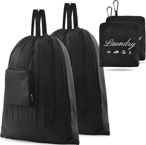 Miniatura 10 de JHX Bolsa de lavandería de viaje, bolsa de ropa sucia con asas y mosquetón de aluminio, bolsa de lavandería plegable para viajes, campamento, 1
