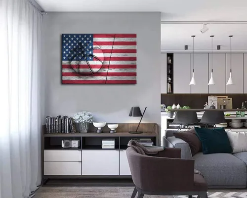 Miniatura 3 de Urttiiyy Arte de pared con bandera estadounidense, impresiones en lienzo de baloncesto, Línea Azul Roja Delgada, decoración del hogar, imágenes