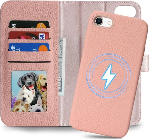 Miniatura 7 de Funda desmontable de piel auténtica para iPhone 13/14, funda magnética 2 en 1 extraíble, soporte de carga MagSafe, función de soporte para tarjetas