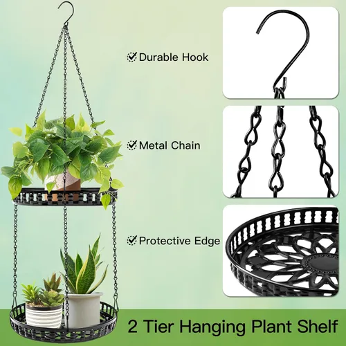 Miniatura 3 de Soporte para plantas colgantes para interior y exterior, estante para plantas colgantes de 2 niveles, soporte para plantas colgantes de metal