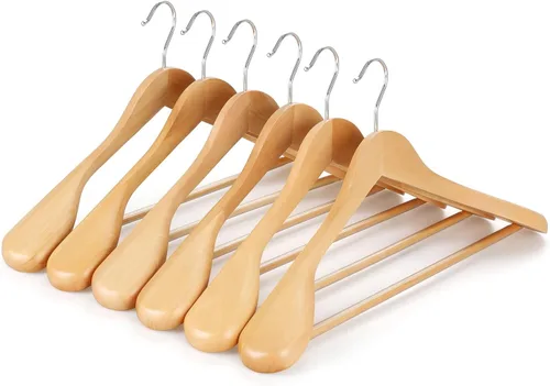 Miniatura 8 de TOPIA HANGER - Perchas de madera para hombros anchos, perchas para trajes con barra antideslizante para pantalones y gancho giratorio de 360°, Nogal