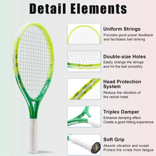 Miniatura 4 de bo'weiqi Raqueta de tenis para niños de 17"-25" para edades de 2-12 años, raqueta de tenis juvenil ligera para niñas y niños, deportes al aire Verde
