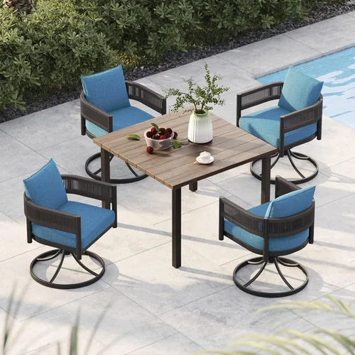Miniatura 25 de Juego de comedor al aire libre Grand Patio de 5 piezas para 4, sillas de patio fijas de mimbre tejido metálico con cojines engrosados y 1 mesa