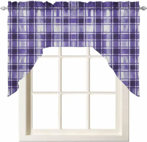 Miniatura 10 de Cortinas de cocina con cenefa roja a cuadros de acuarela, cenefa con bolsillo para barra, paneles de cortina para dormitorio, sala de estar, baño