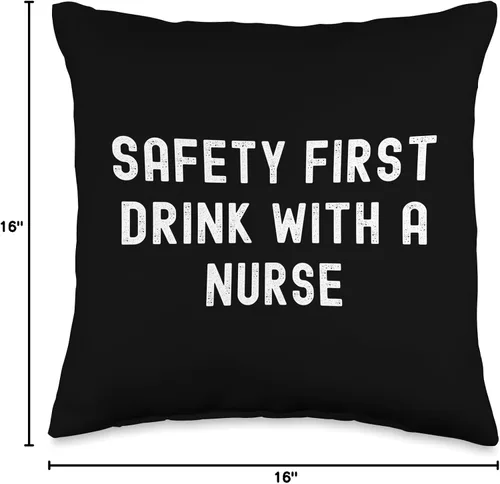 Miniatura 4 de Safety First Drink With A Nurse Almohada de tiro 16x16, multicolor