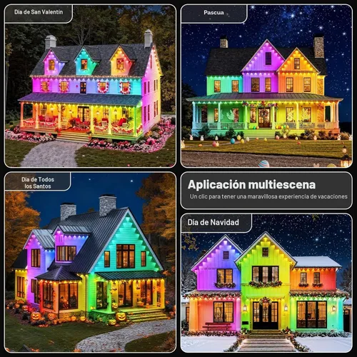 Miniatura 6 de LITSOUL Luces permanentes para exteriores de 500 pies para casa, impermeables, iluminación LED RGB inteligente con 16 millones de colores, tira