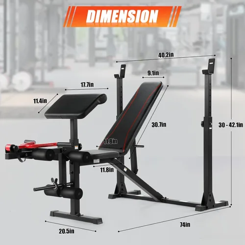Miniatura 7 de Aceshin Banco de Pesas Olímpico, Banco de Pesas Ajustable de 900 LBS y Rack de Sentadillas, Set de Press de Banca con Extensión de Piernas, Negro