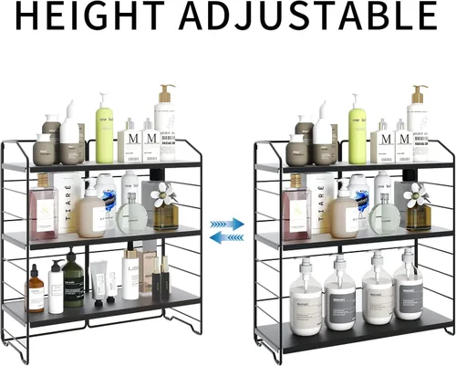 Miniatura 4 de BOIVSHI Organizador de encimera de baño, organizador de encimera de baño de 3 niveles, 8 niveles de altura ajustable, organizador de baño para Negro
