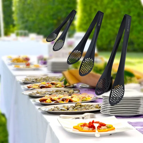 Miniatura 6 de MSY BIGSUNNY Pinzas de cocina para bufé, juego de 3 pinzas de metal para ensalada (color negro, 7 pulgadas, 9 pulgadas y 11 pulgadas)