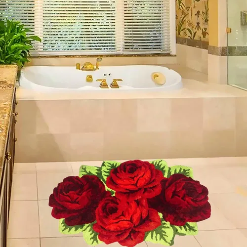 Miniatura 3 de UKELER Alfombras de baño con rosas florales, alfombras peludas de flores rojas para dormitorio de niñas, antideslizante, absorbente, alfombra de Rojo
