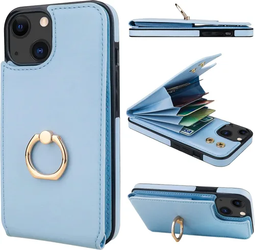 Miniatura 16 de Folosu Compatible con iPhone 13 Funda Cartera con Portarjetas, Soporte de Anillo para Dedo con Rotación de 360° Función de Atril Protectora Bloqueo