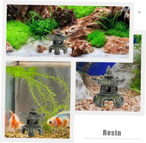 Miniatura 6 de Yardwe Resina artesanal pecera estatua de pabellón de peces escondido de peces adornos 2 piezas decoración fácil lavado seguro acuario decoración