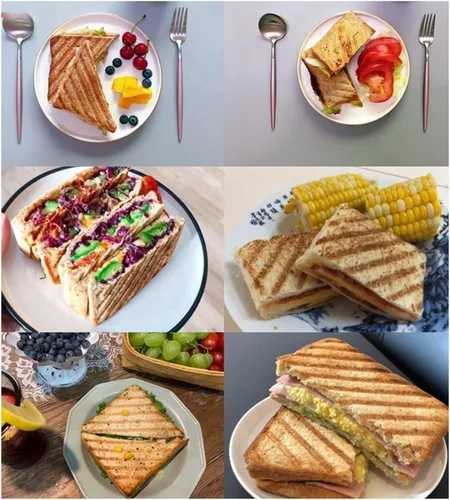 Miniatura 4 de Máquina de sándwiches calientes, sartén para hornear sándwiches de doble cara para freír panini de fondo plano, antiadherente, tostadora para perros