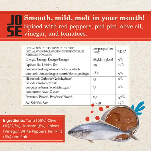 Miniatura 2 de Paté de atún especiado enlatado de Jose Gourmet, Atún portugués capturado en la naturaleza, Paté de pescado enlatado, Mariscos sostenibles con alto