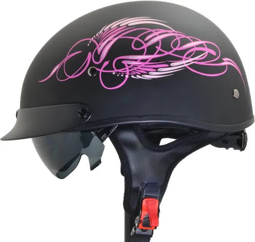 Miniatura 7 de Vega Warrior Casco de media cara para motocicleta con protector solar/Tamaño ajustable DOT Casco de calavera de media cara para bicicleta, crucero