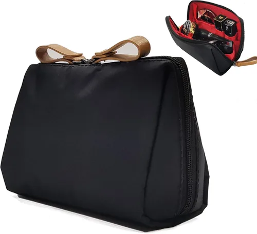 Pequeña bolsa de maquillaje para bolso, bolsa de maquillaje, pequeña bolsa de cosméticos, mini bolso portátil para mujeres y niñas, Negro