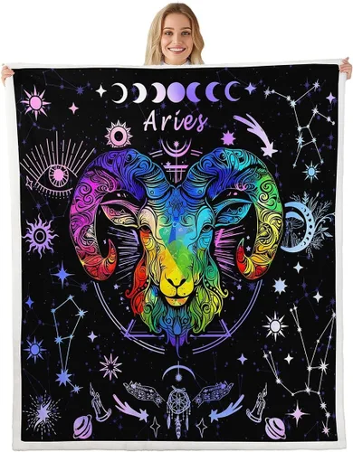 Miniatura 11 de Manfei Acuario - Manta de astrología trippy para niños y niñas, decoración de habitación de doce constelaciones, manta de forro polar suave