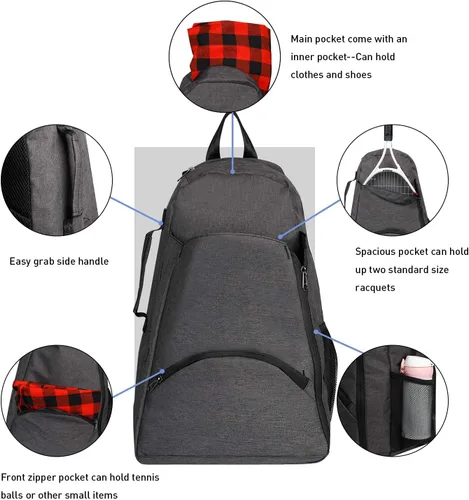 Miniatura 4 de Mochila de tenis - Bolsas de tenis para mujeres y hombres para sostener 1 o 2 raquetas/raquetas de tenis, bolsa deportiva multifuncional Azul