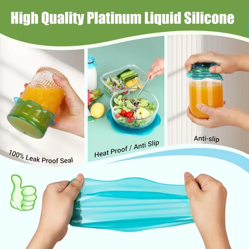 Miniatura 5 de Tapas elásticas de silicona para almacenamiento de alimentos en el refrigerador, fundas elásticas reutilizables para tazones, tazas, latas, frascos