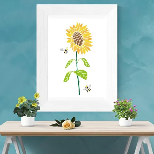 Miniatura 5 de MAYJOYDIY 4 plantillas grandes de girasol de 12.4 x 21.7 pulgadas, plantillas de abeja de girasol con pincel de pintura, plantilla de girasol