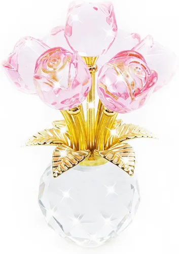 Miniatura 19 de Figura de flor de rosa de cristal con jarrón redondo, flores de cristal, flores de vidrio con tallos, figura de cristal de rosa de cristal, regalos