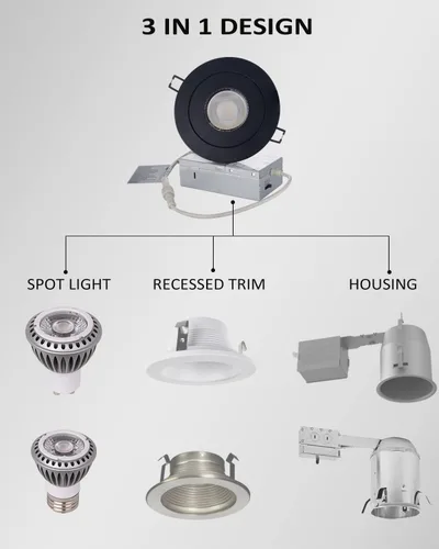 Miniatura 8 de POPANU Gimbal Luz LED Empotrada - 4 Pulgadas Negro 9W Rotación 360° Direccional Ajustable Eyeball Techo Inclinado Iluminación Empotrada 4 pulgadas