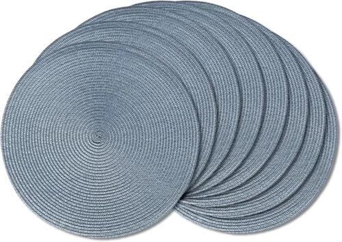 Miniatura 51 de AHHFSMEI Juego de 6 manteles individuales redondos trenzados de 15 pulgadas para mesas de comedor, tejido natural, resistentes al calor, color azul