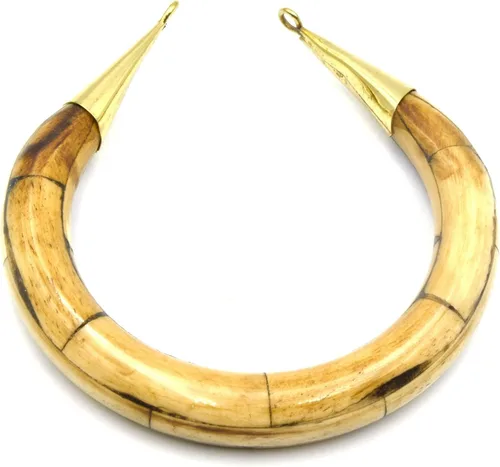 Colgante focal de hueso de buey | Colgante de media luna en forma de U con fianzas doradas, Metal, No es una piedra preciosa Marrón