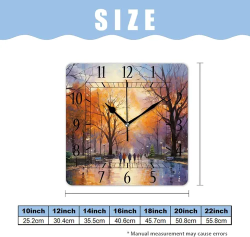 Miniatura 2 de Reloj de pared decorativo de 10 pulgadas, silencioso, cuadrado, para el hogar, sala de estar, cocina, bosque de otoño, hojas rojas brillantes, cielo