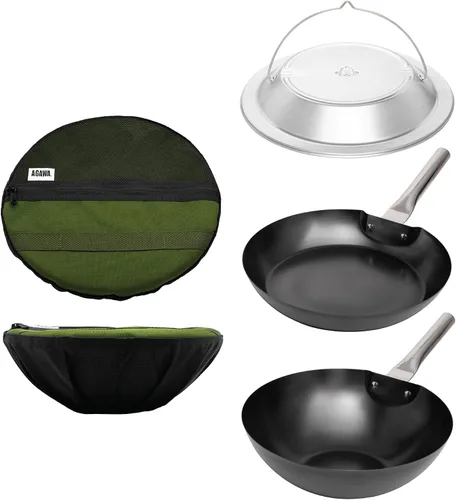 AGAWA CARBONTRAIL12 Adventure Cook Set | Utensilios de cocina de acero al carbono nitrurado con asas extraíbles y estuche de almacenamiento Cordura